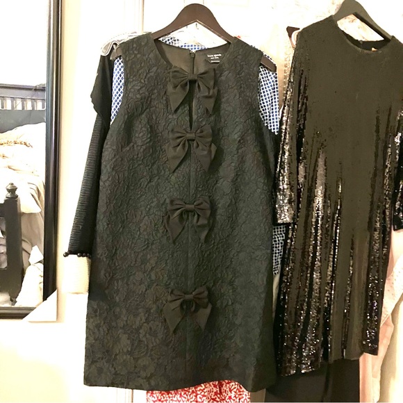 kate spade - $498 Black Sleeveless Lace Sheath Mini Dress w/ Bow Appliqués, 12 - Picture 5 of 15